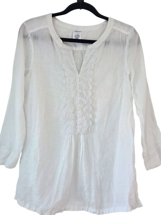 Lands' End Tops - Lands' End 100% Linen White Popover Blouse Top Shirt Lagenlook Women's 8